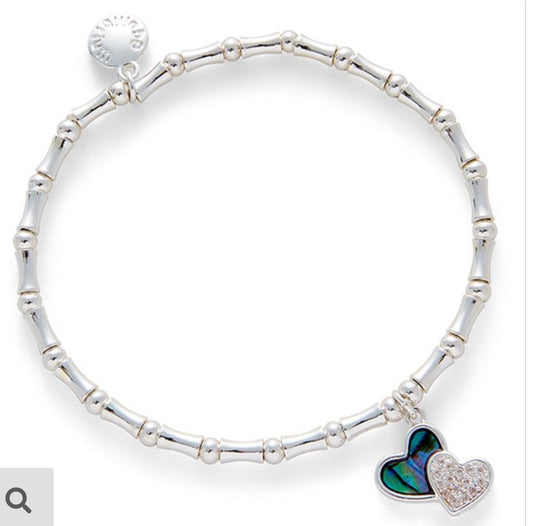 Paua Shell Two Hearts Silver Plated Bracelet