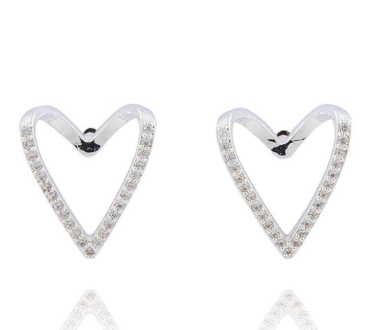 3D Silver Plated Heart Stud Earrings