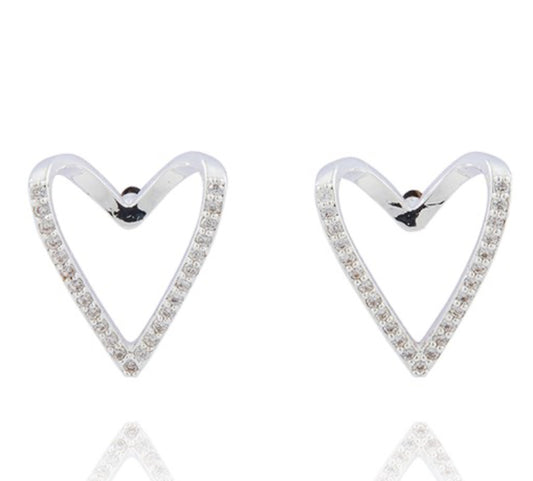 3D Silver Plated Heart Stud Earrings