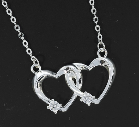 Entwined Hearts Silver Plated Necklace