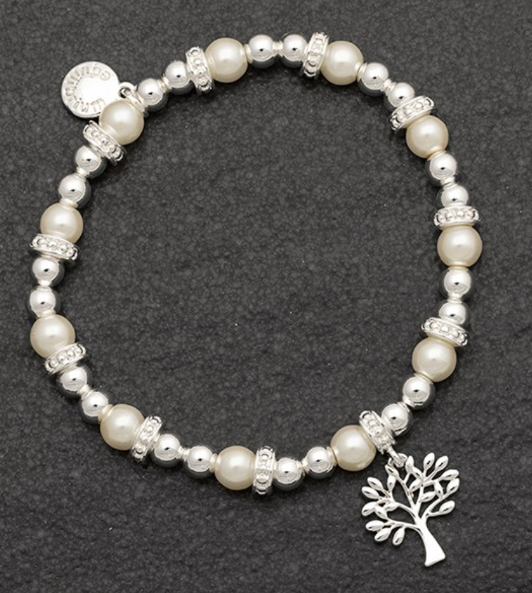 Tree Of Life Silver Plated Pearl Charm Bracelet
