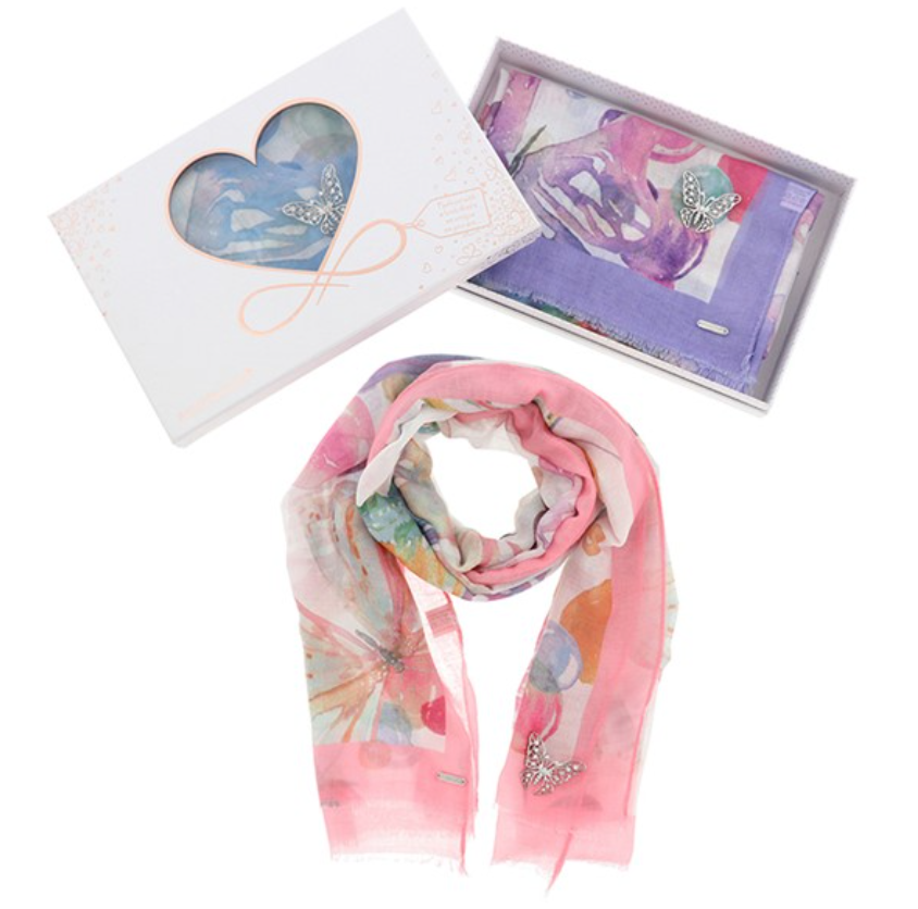 Butterfly Boxed Scarf With  Brooch Set