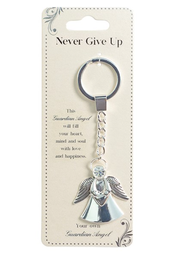 Never Give Up Guardian Angel Keychain