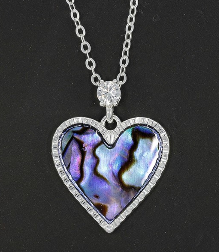 Paua Shell Silver Plated Pretty Heart Necklace