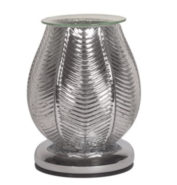 40W Ribbed Glass Electric Aroma Lamp - Silver Lustre 16cm