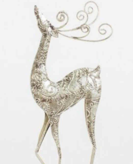 SMALL SILVER STANDING REINDEER 25CM