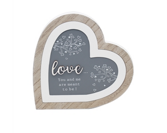 Love You & Me Triple Wooden Heart Plaque