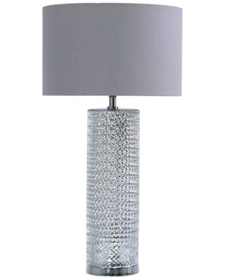 Silver Glass Table Lamp with Grey Linen Shade