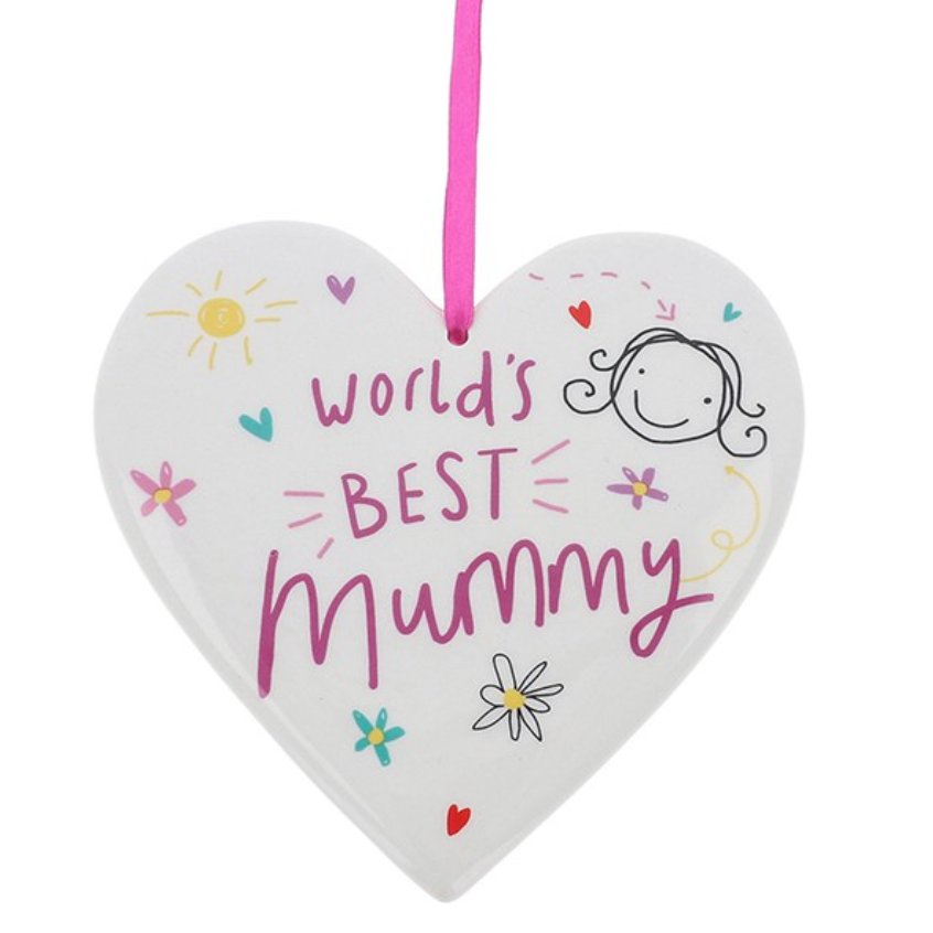 Worlds Best Mummy Hanging Heart 15cm