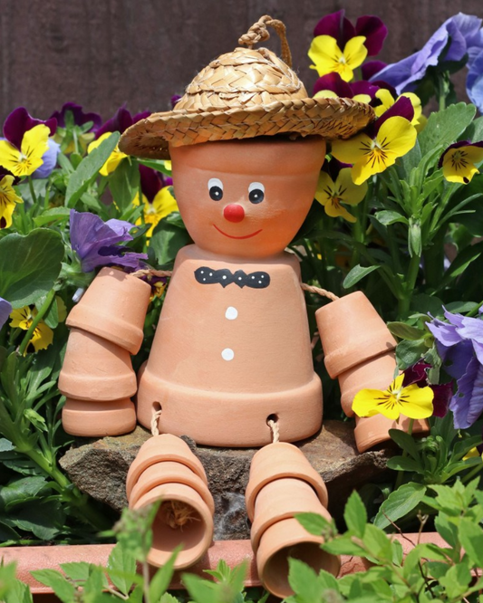 TERRACOTTA POT MAN WITH HAT & BOW TIE 33cm