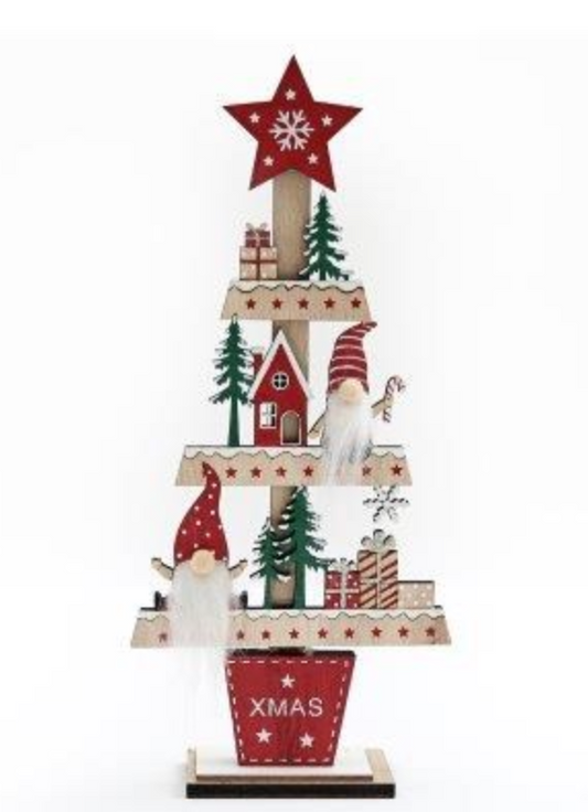 WOODEN GONK TREE STANDING DECORATION 29.5CM