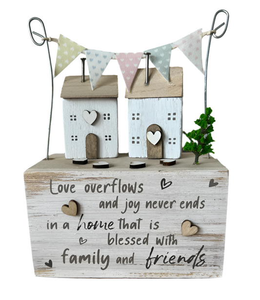 Love Overflows And Joy Never Ends Wooden Home With Bunting