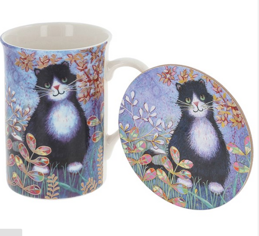 Black Cat Mug & Coaster Set