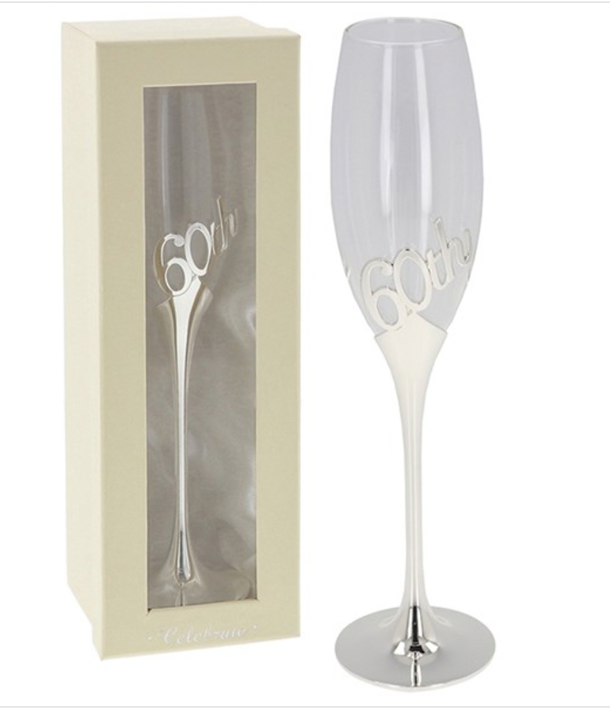 Silver Champagne Flute 60th Birthday