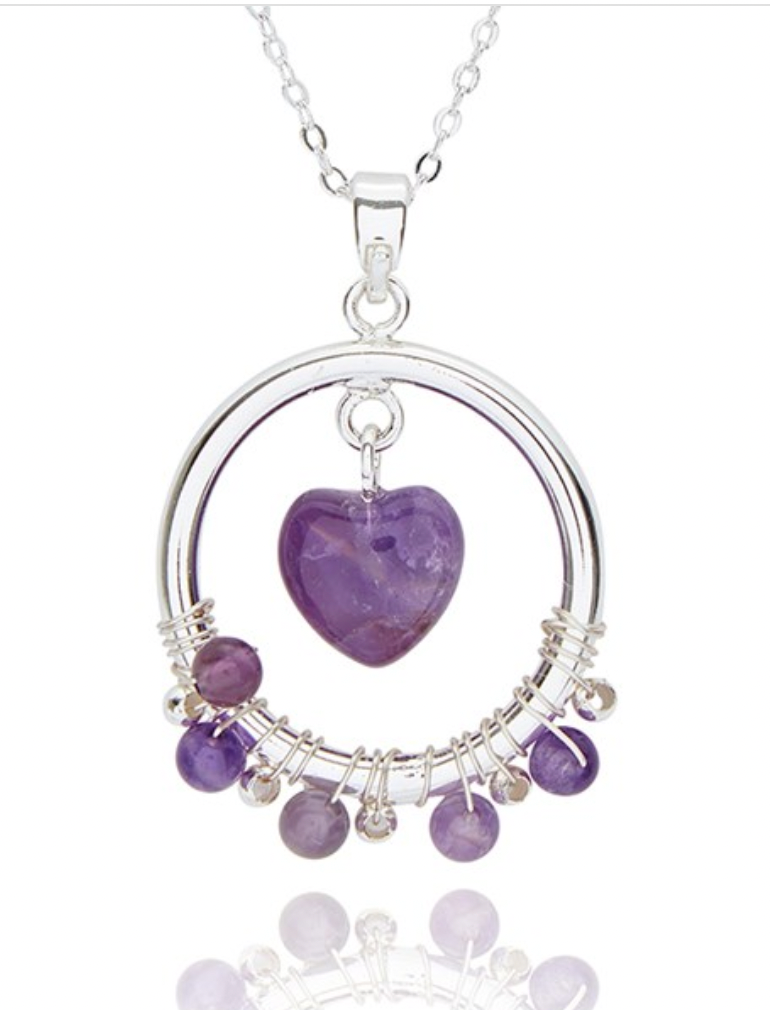 Silver Plated Amethyst Hoop Necklace