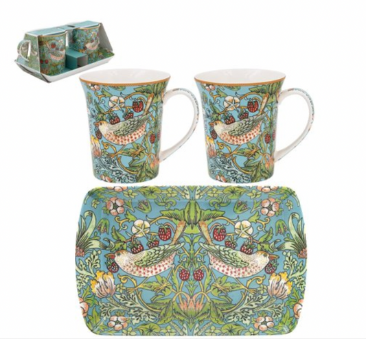 Strawberry Thief Mugs On Tray