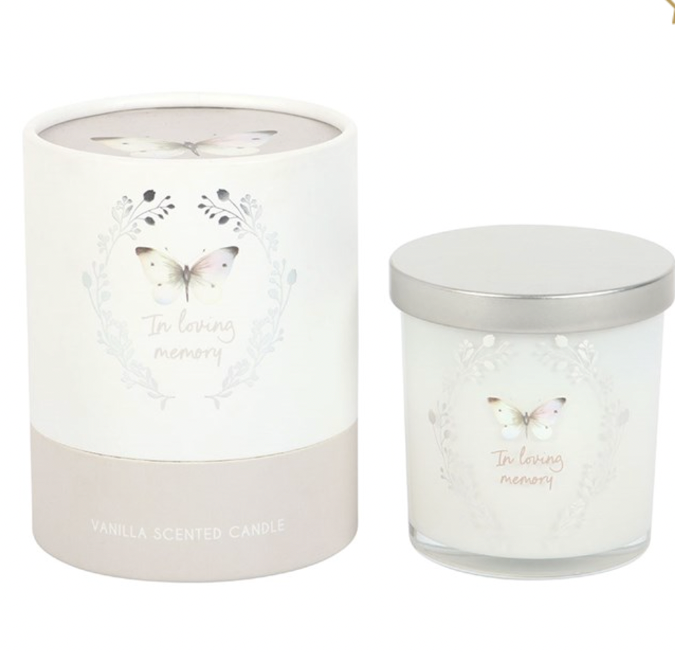 In Loving Memory White Butterfly Vanilla Candle