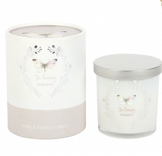 In Loving Memory White Butterfly Vanilla Candle
