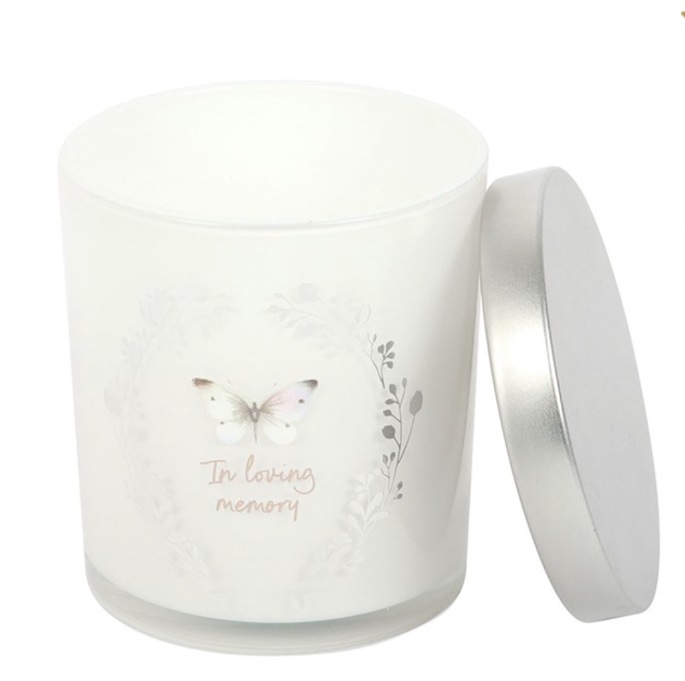 In Loving Memory White Butterfly Vanilla Candle