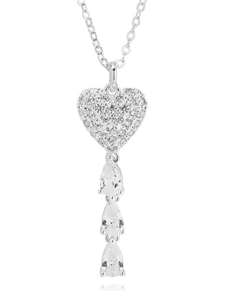 Raindrops Heart Droplets Silver Plated Necklace
