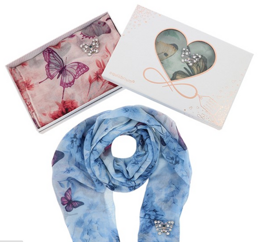 Foil Flowers Scarf & Brooch Set