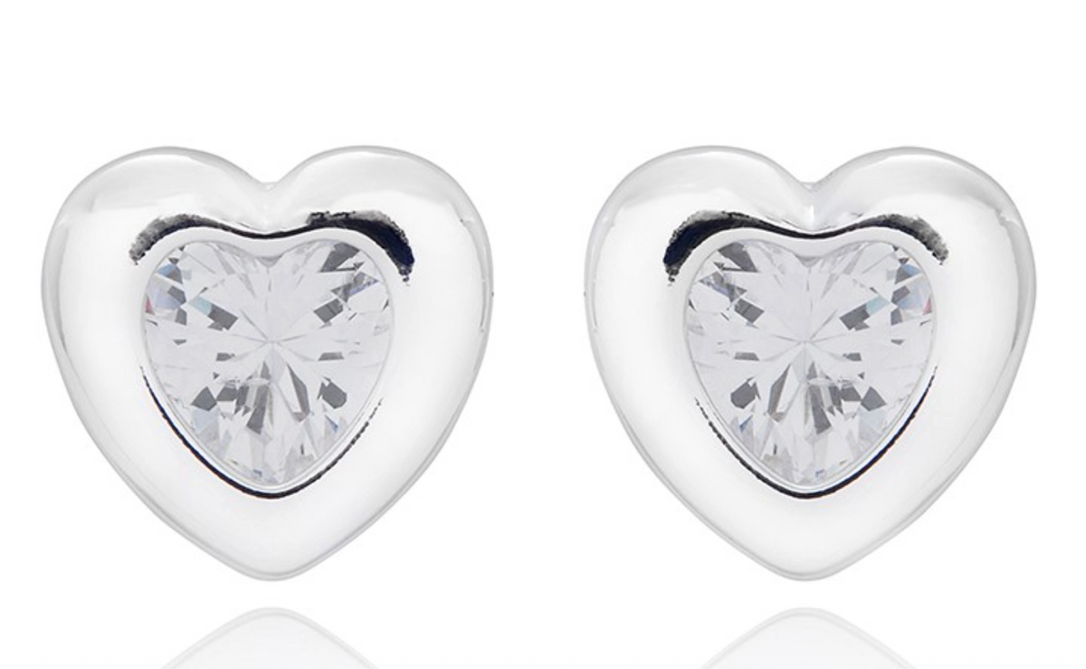 Solitaire Silver Plated Heart Studs