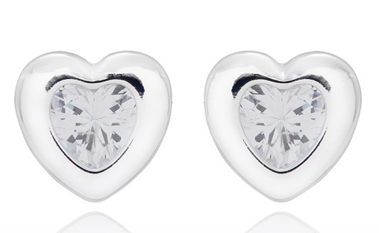 Solitaire Silver Plated Heart Studs