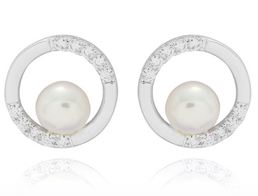 Freshwater Pearl Circle Silver Plated Earrings