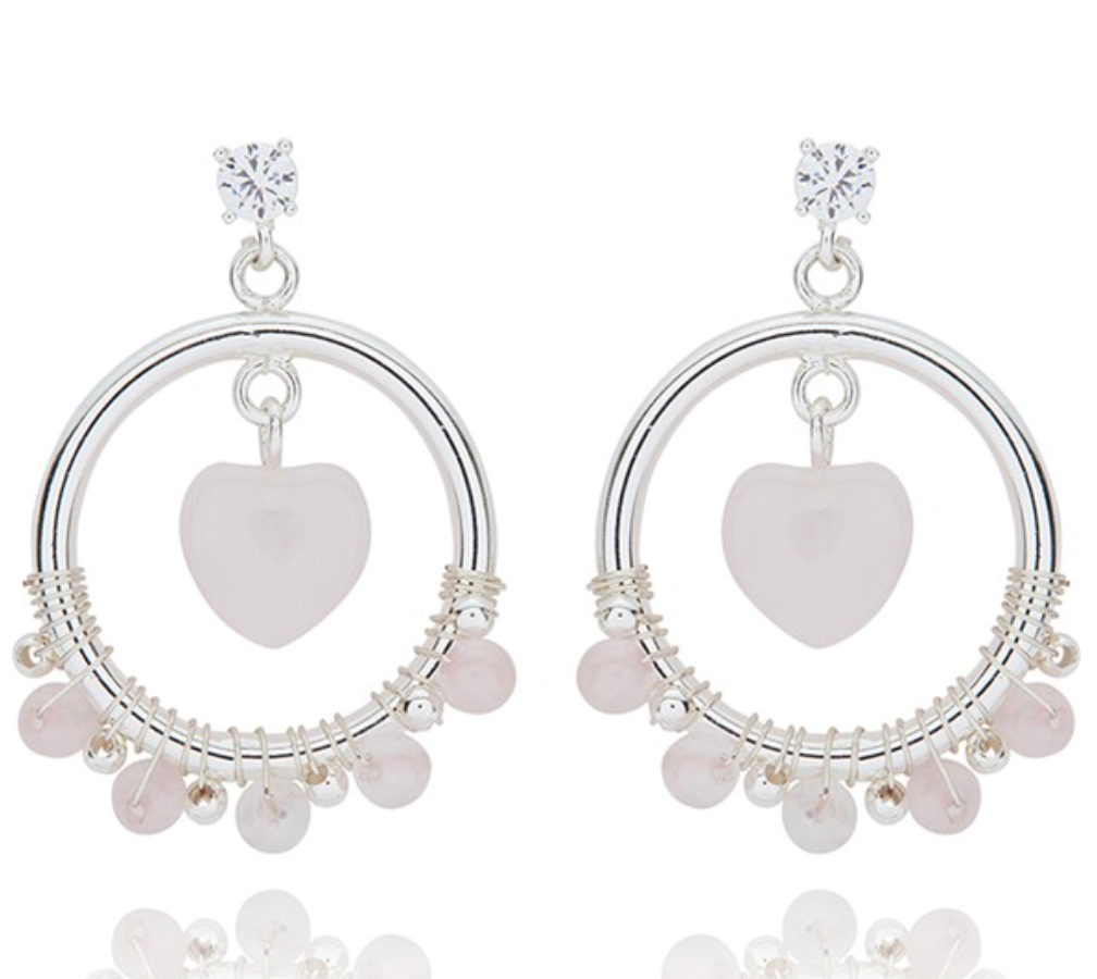 Gemstone Silver Plated Hoop Earrings Rose Quartz