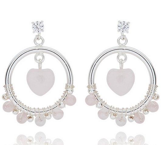 Gemstone Silver Plated Hoop Earrings Rose Quartz