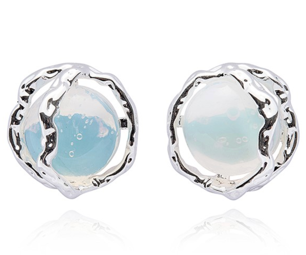 Moonstone Eclipse Silver Plated Earrings