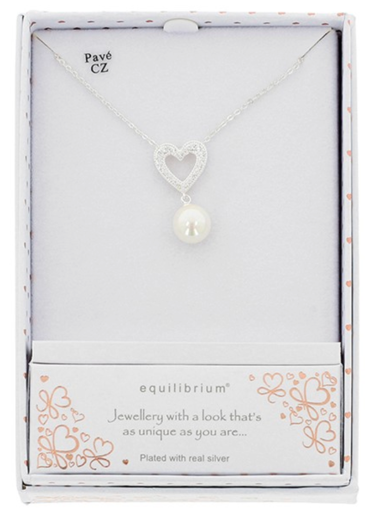 Sparkle Heart Freshwater Pearl Silver Plated Necklace