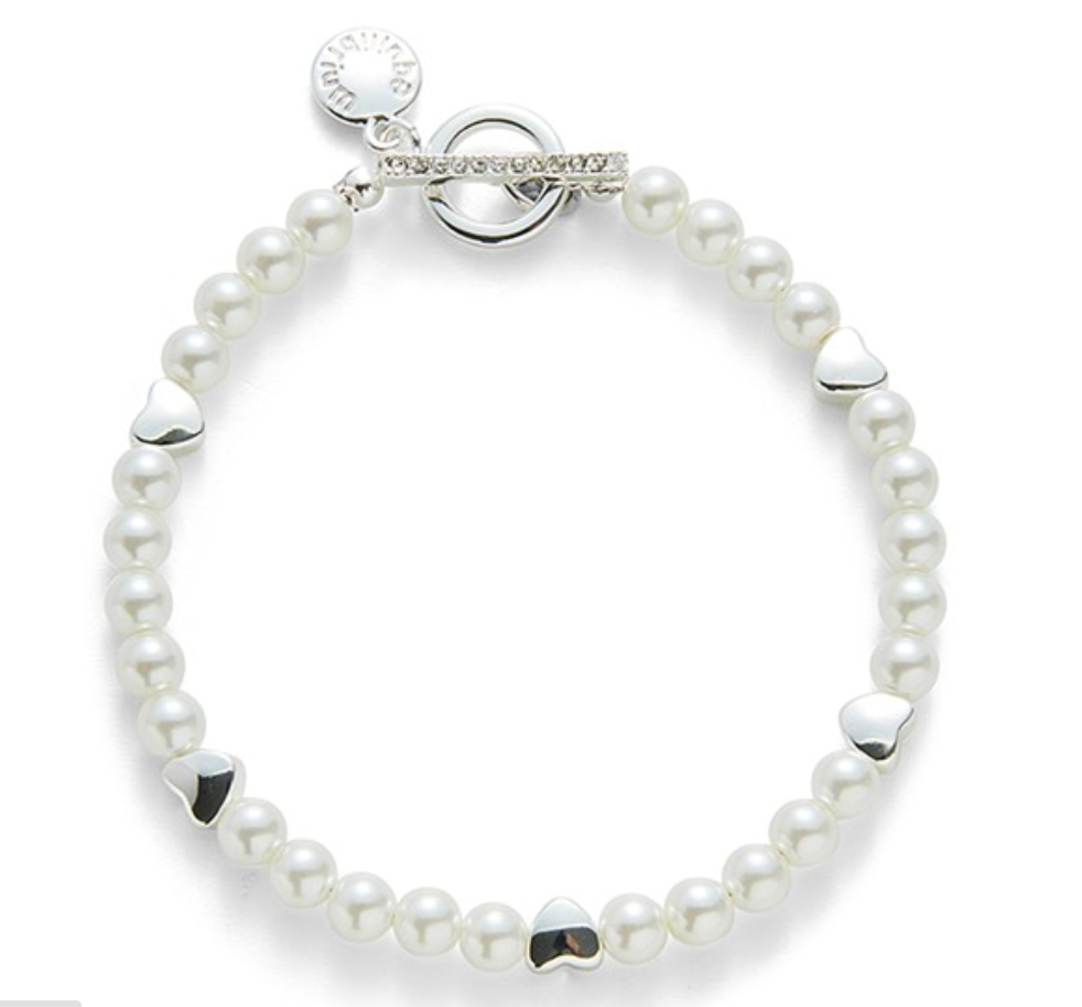 Pretty Pearls & Hearts Silver Plated Bracelet
