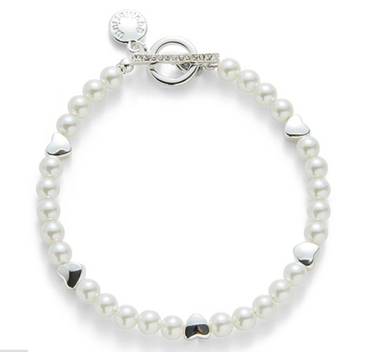 Pretty Pearls & Hearts Silver Plated Bracelet