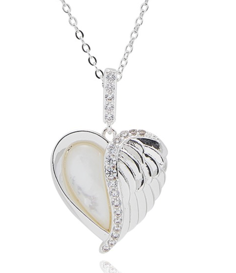 Guardian Angel Heart Wing Silver Plated Necklace