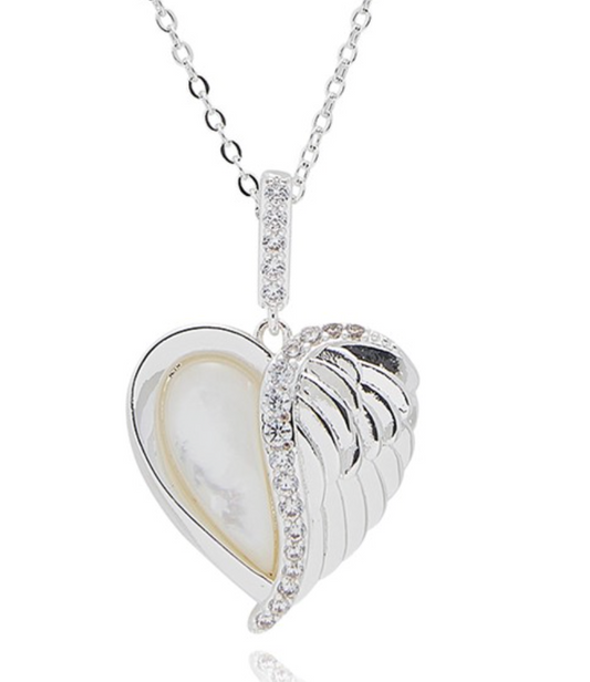 Guardian Angel Heart Wing Silver Plated Necklace