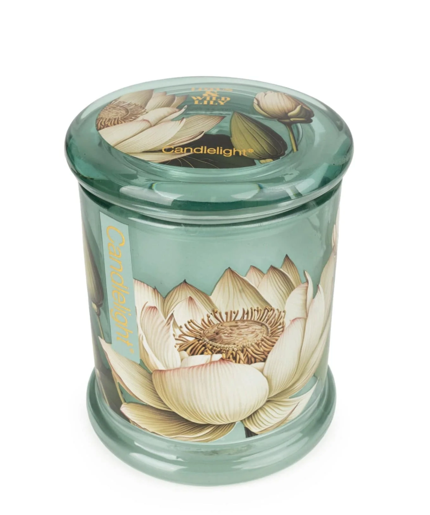 Large Glass Lidded Jar - Lotus & Wild Lily