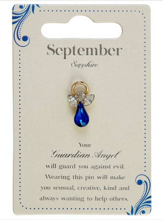 September Guardian Angel Birthstone Pin Badge