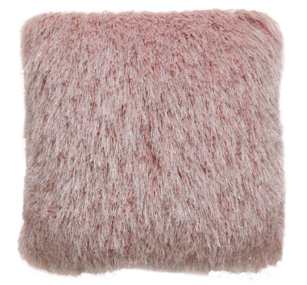 Pink Glittered Shaggy Cushion
