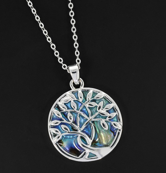 Paua Shell Tree Life Silver Plated Necklace