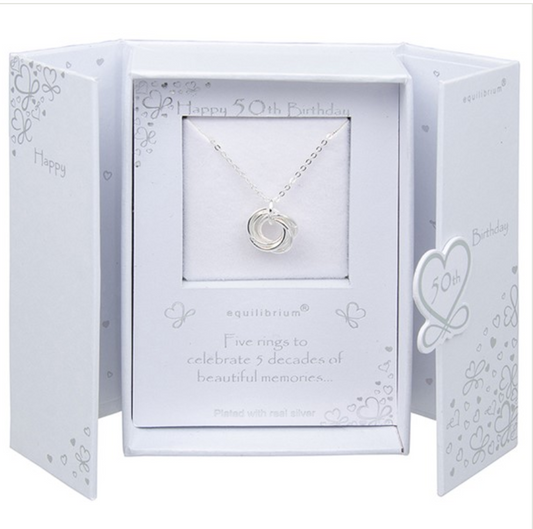 Age 50 Five Rings Silver Plated Necklace
