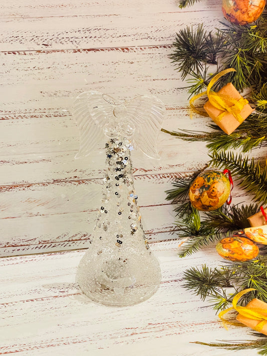 Clear Glass Light up Glitter Angel