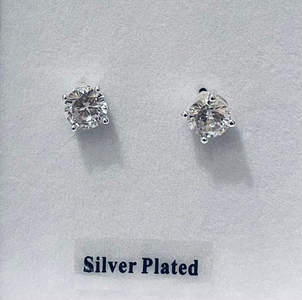 Solitaire Silver Plated Stud Earrings