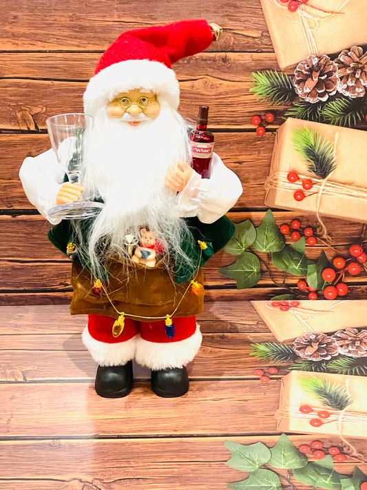 Santa With Glass And Wine Bottle 30cm