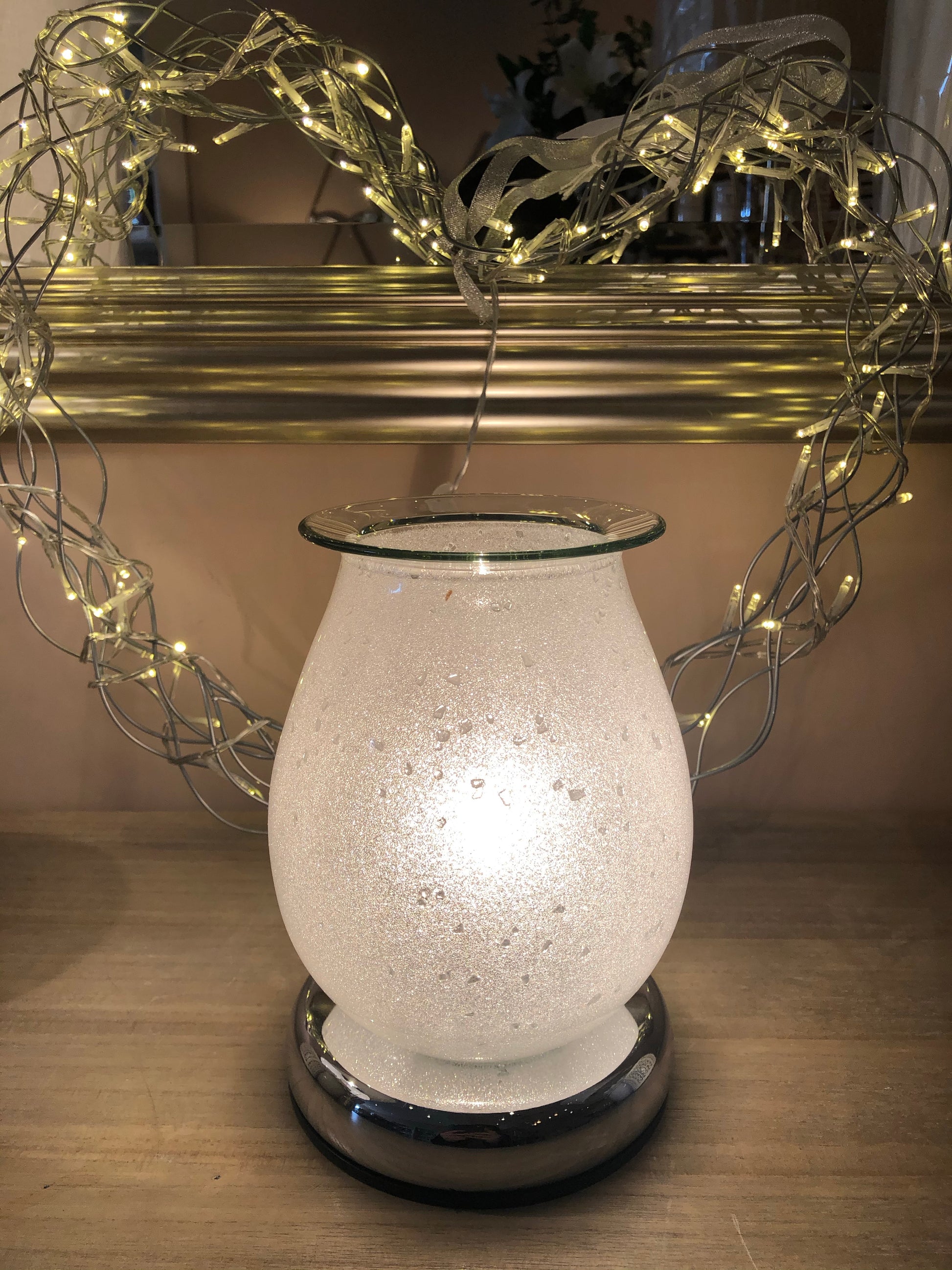 Aroma Wax Melt White Glitter Electric Touch Oil Burner Lamp (4890146701383)