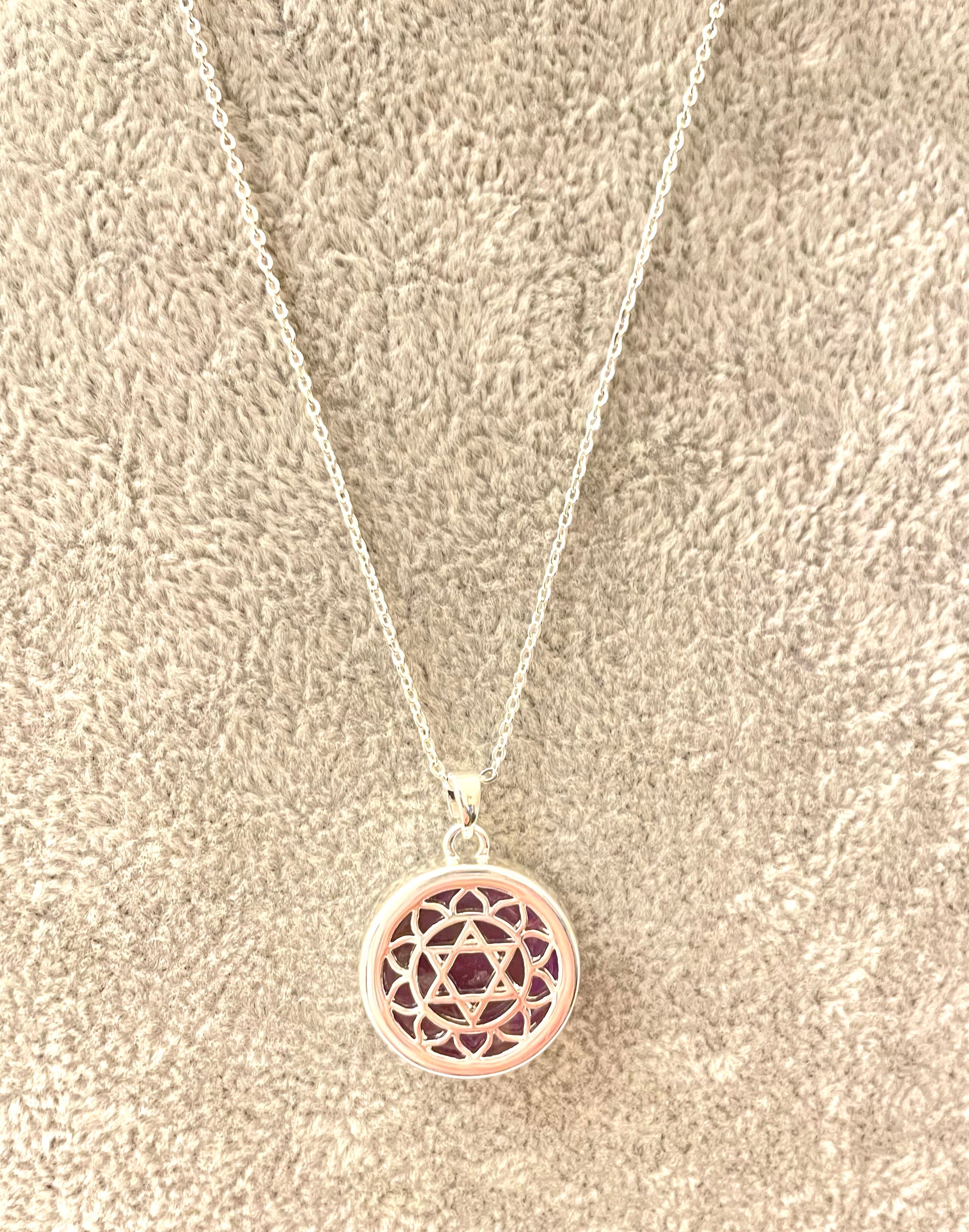 Heart Chakra Amethyst Silver Plated Necklace (6646584639559)